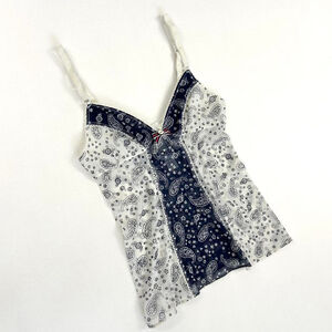 y2k D&G blue and white paisley print mesh print tank top